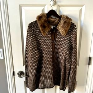XL Coldwater Creek Tan Jacket with Faux Fur Removeable Collar